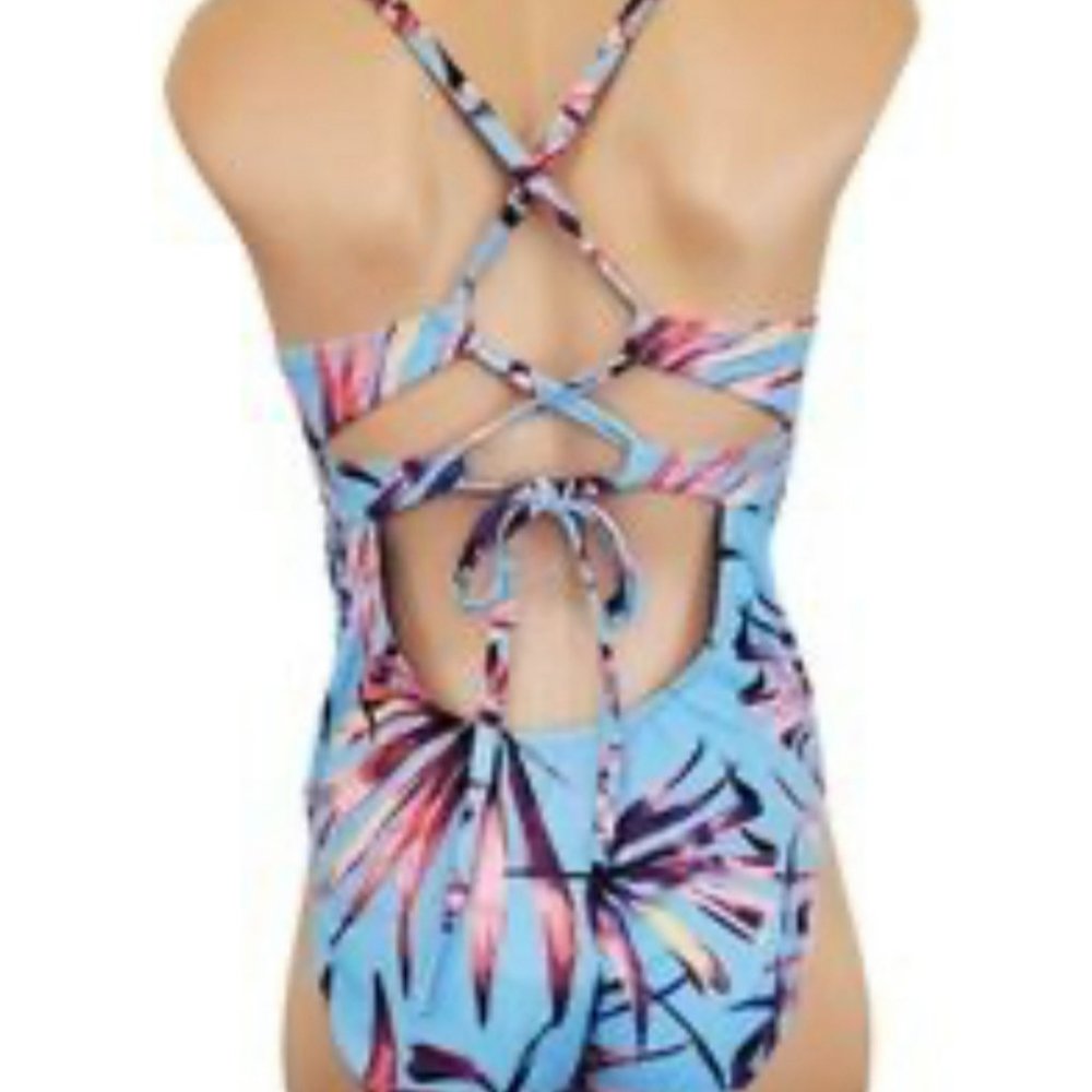COPY - $98 Jessica Simpson Navy Multi Palm One Piece Swimsuit Small - Picture 4 of 4